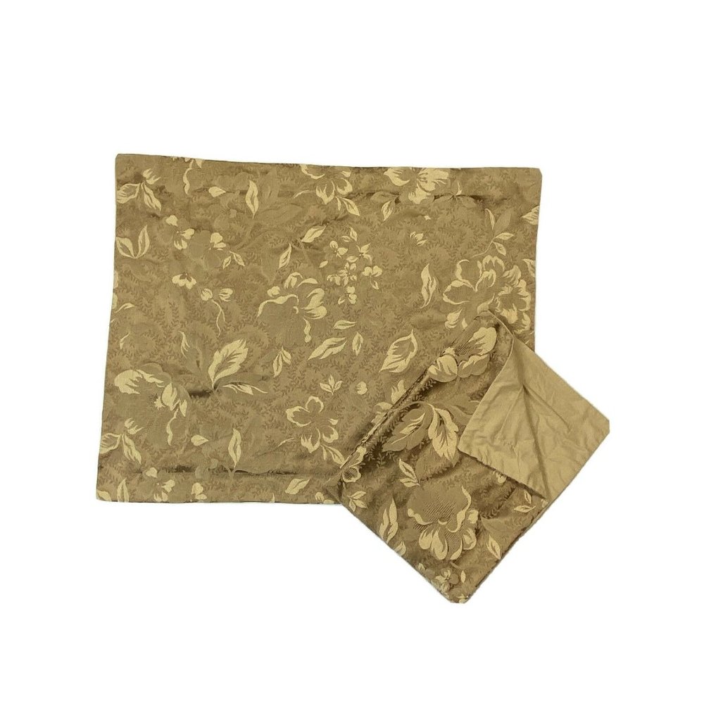 2 Luxury Golden Brown Pillowcases Shams Texture Floral Damask Pattern Solid Back